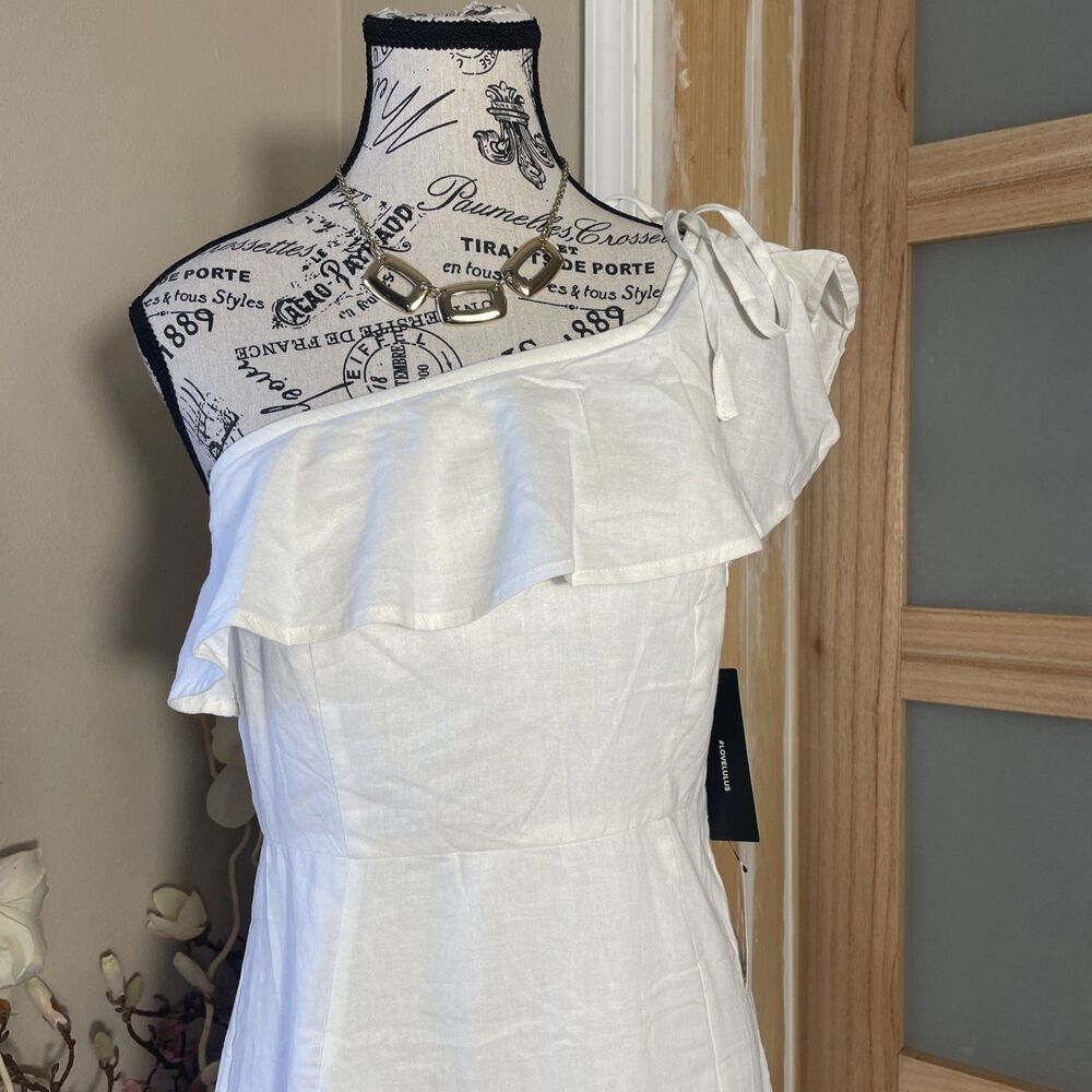 Lulus Sun-Kissed Memories White One-Shoulder Ruffled Midi Dress Medium